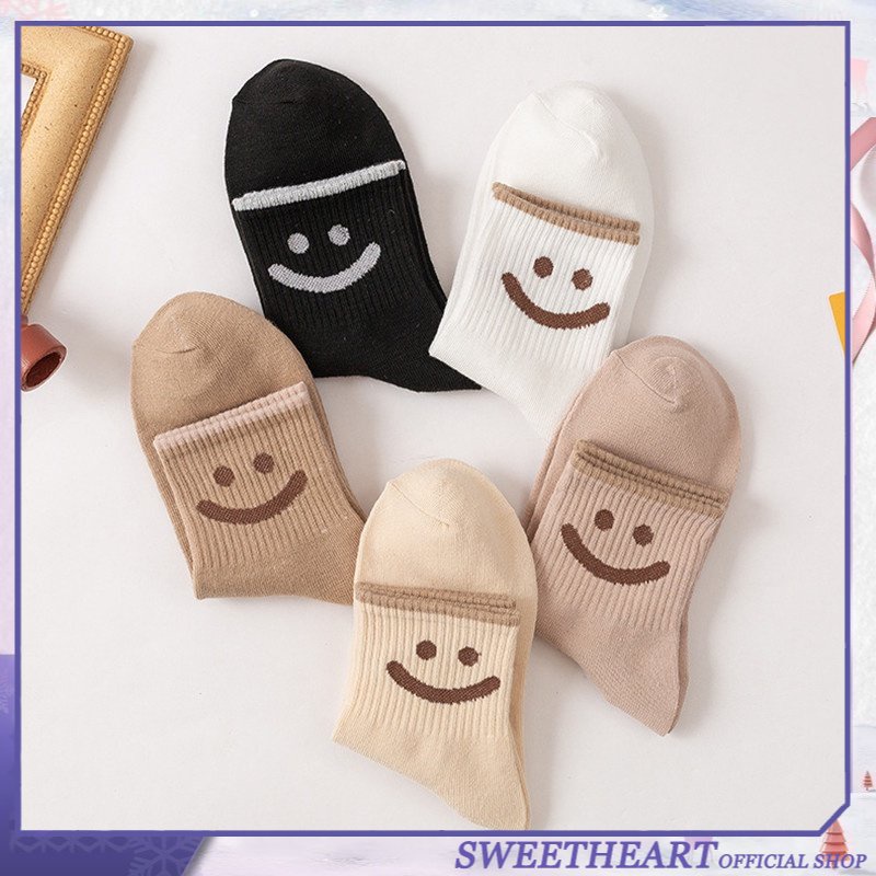 Vớ Cổ Trung Họa Tiết Mặt Cười Dễ Thương Thời Trang Mùa Hè Cho Nữ