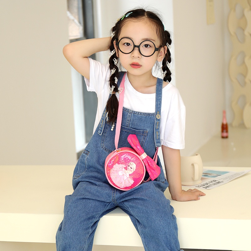 Túi Đeo Chéo Hình Tròn Đính Kim Sa Lấp Lánh Thời Trang Cho Bé Gái