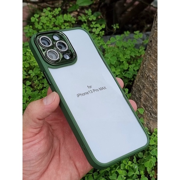 Ốp MERUYI lưng trong viền màu vành cam nhũ đính đá ip14/ ip14 pro/ ip14 pro max