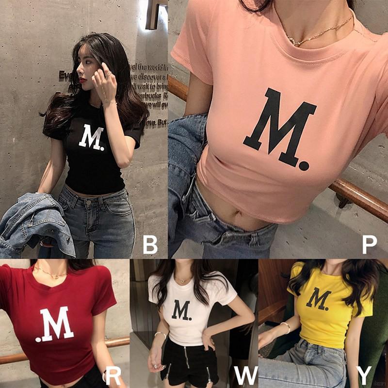 Áo Croptop tay ngắn hoạ tiết chữ in phong cách Hàn Quốc