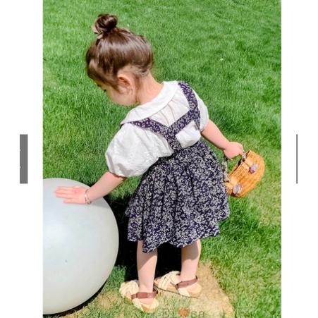 Váy bé gái - Set áo sơ mi kèm yếm hoa siêu xinh cho bé