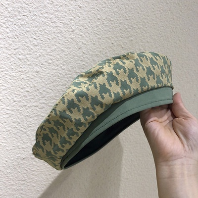 Autumn and winter fashion plaid cotton beret hat for women