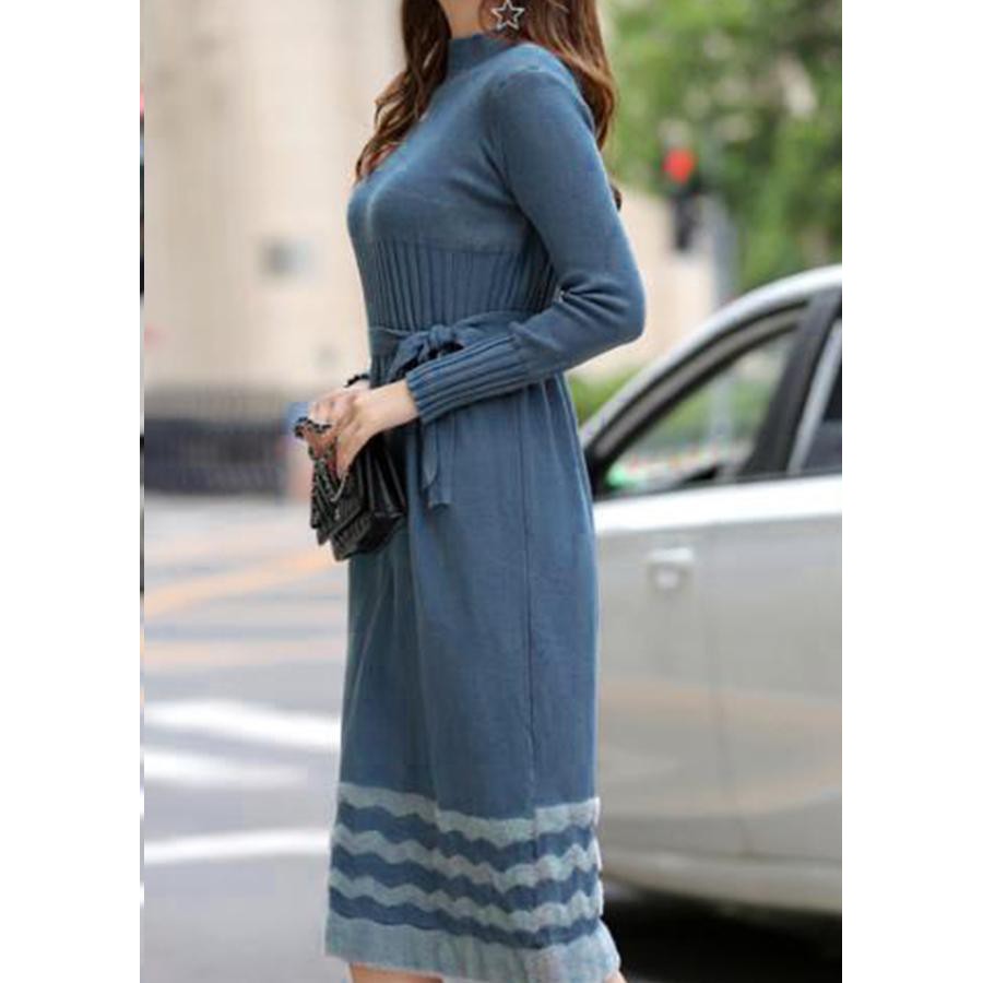 Đầm Len Dạo Phố Màu Xanh Kiểu Đầm Len dài Váy Gợn Sóng - Váy Đầm Len Tay Dài Cao Cấp - Thời Trang Thu Đông DL 1898
