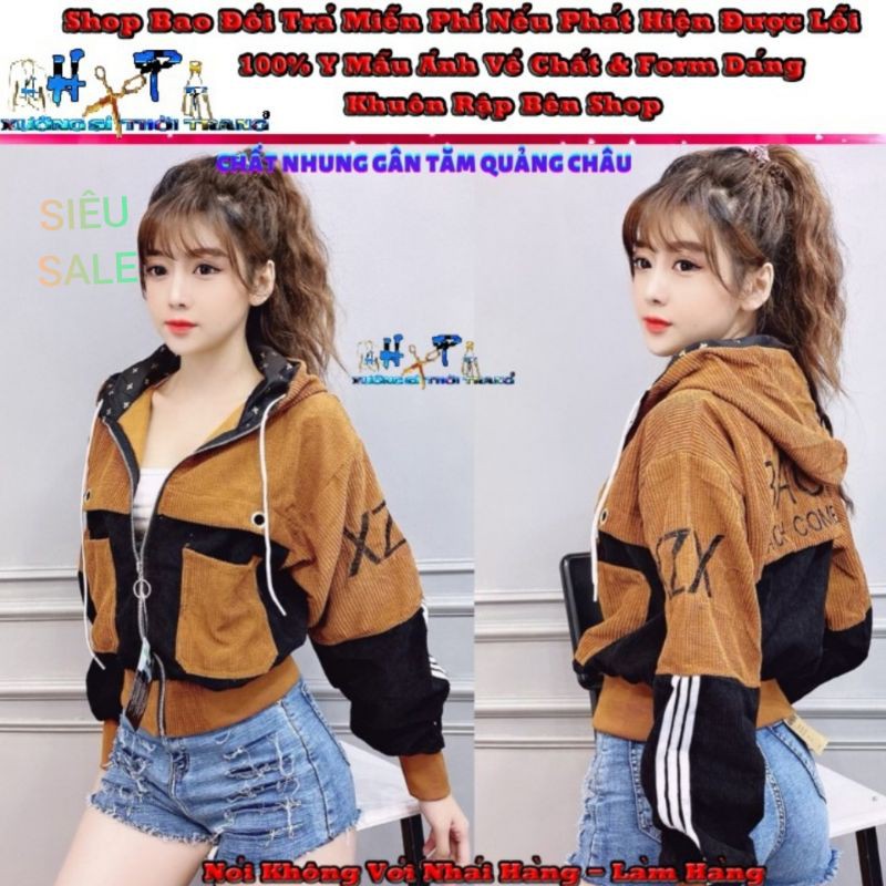 Áo Khoác Nhung Gân Nữ Quảng Châu Cao Cấp Thêu Hình Phối Sọc - Túi Hộp Siêu Đẹp | BigBuy360 - bigbuy360.vn