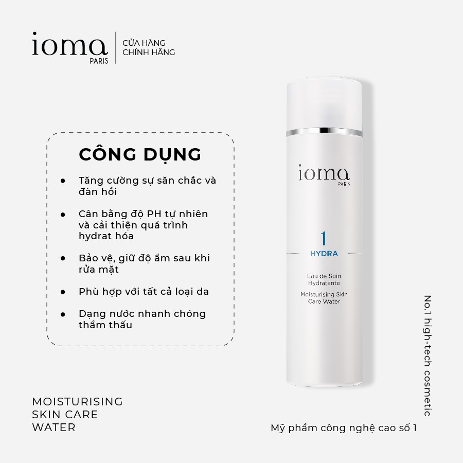 Nước cân bằng độ ẩm và bảo vệ da Ioma Paris Moisturising Skin Care Water - 200ml