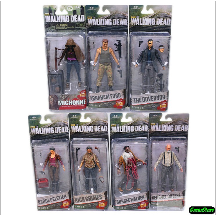 Figures The Walking Dead 6 RICK GRIMES,ABRAHAM FORD,HERSHEL GREENE,CAROL PELETIER,THE GOVERNOR,BUNGEE
