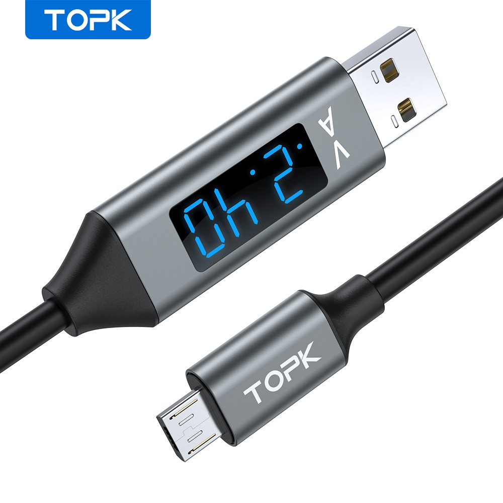 Dây cáp sạc micro USB TOPK AC32 1.2M truyền dữ liệu có màn hiển thị lượng pin tiện lợi cho OPPO VIVO Xiaomi