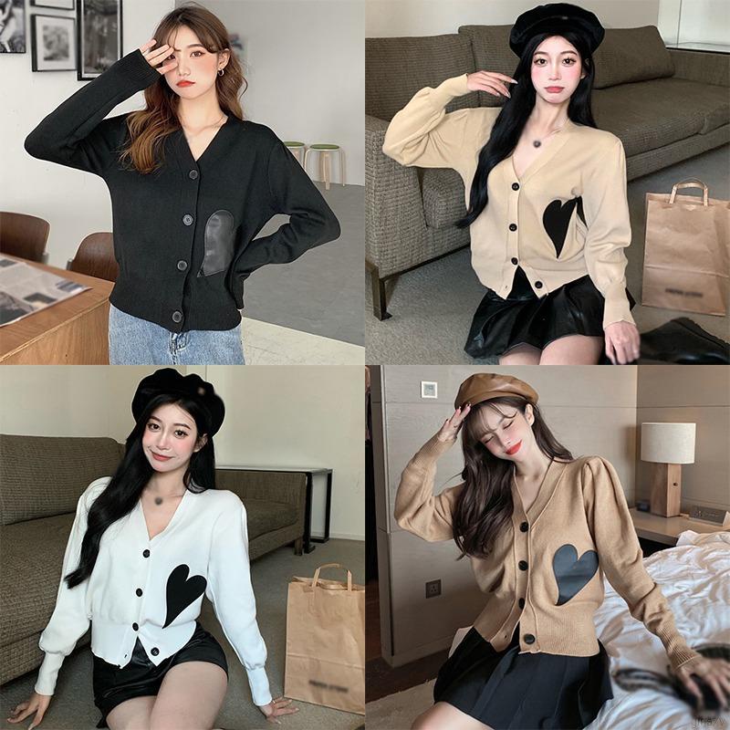 Áo cardigan dệt kim cổ chữ V dáng rộng tay phồng phối nút phong cách Hàn Quốc cho nữ