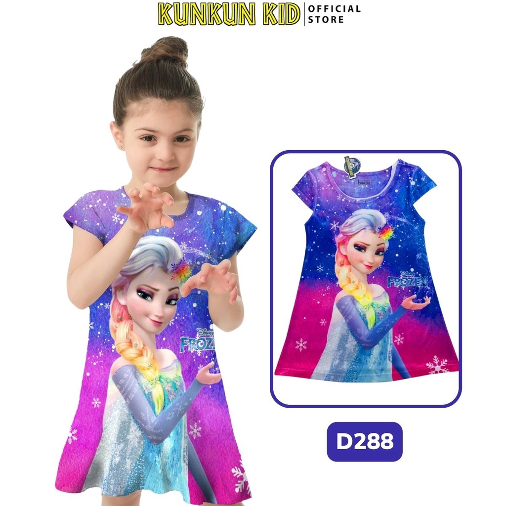 Đầm bé gái thun lạnh  Kunkun Kid in 3d hình Công chúa elsa , ngựa pony  cho trẻ em size đại từ 10kg - 40kg