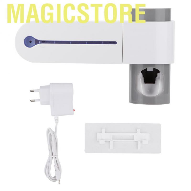 Magicstore 3in 1 UV Toothbrush Sterilizer Holder Wall Mount Automatic Toothpaste Dispenser Bathroom EU 100-240V