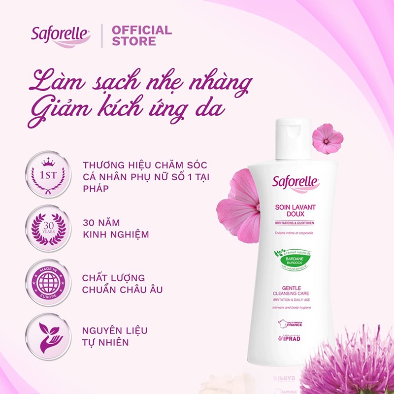 Dung dịch vệ sinh phụ nữ Saforelle 250ml Pháp dùng cho cả bà bầu và mẹ sau sinh