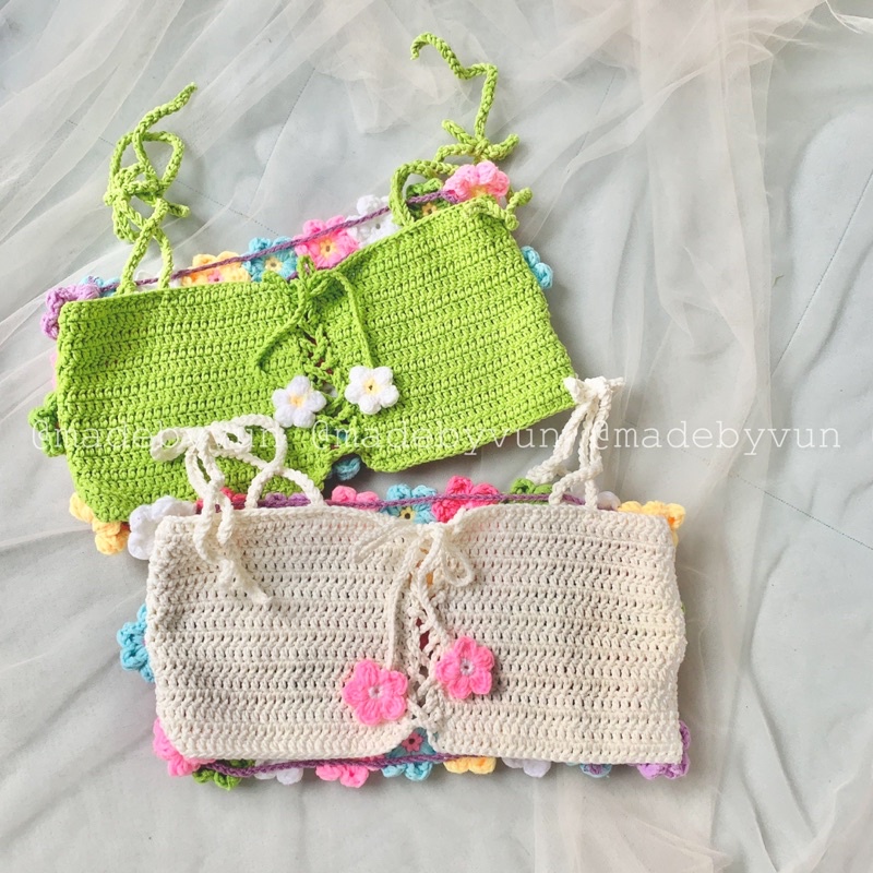 ÁO 2 DÂY THÊU HOA LEN HANDMADE