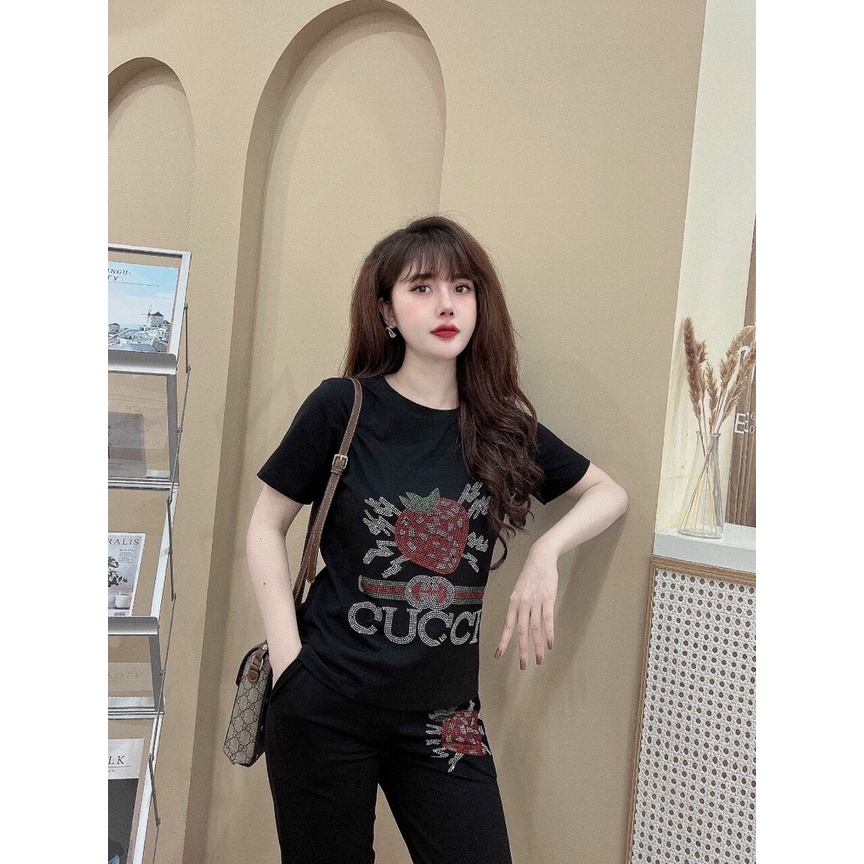 Đồ Bộ Nữ - Bộ Thể Thao Nữ Form Rộng Áo Màu Đen Phối Logo Chất Thun Cotton Đủ Size M,L,XL,XXL.
