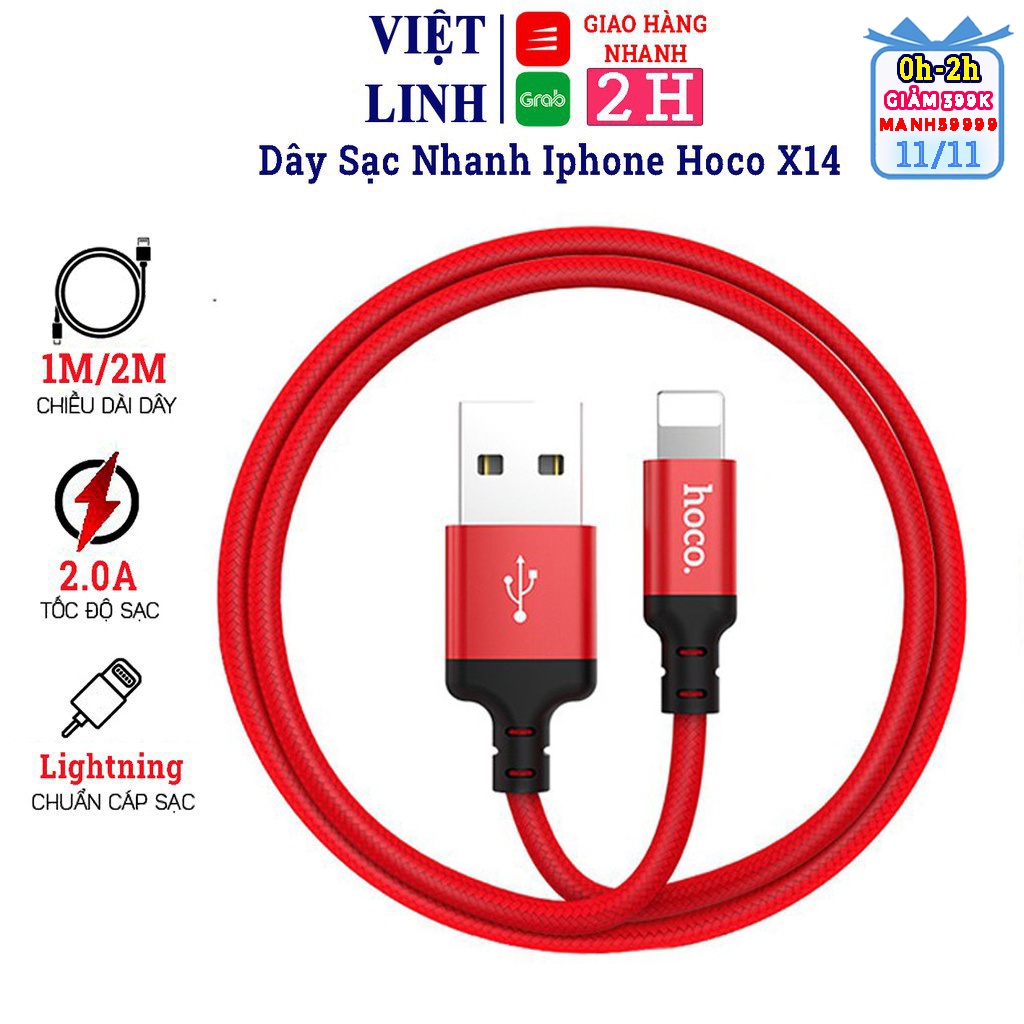 Cáp Sạc Nhanh iPhone Hoco X14 dây dù sạc nhanh chống đứt, dài 1m/2m cho iPhone | Micro USB | Type C - Việt Linh Store