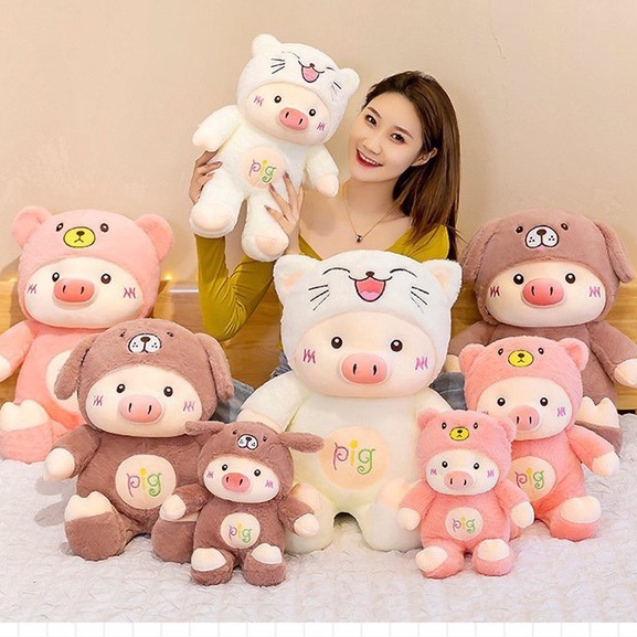 Gấu Bông Heo PIG , heo bông mặc Áo Bông Có Mũ Chùm Đầu Siêu Xinh Size 40cm-50cm-60cm
