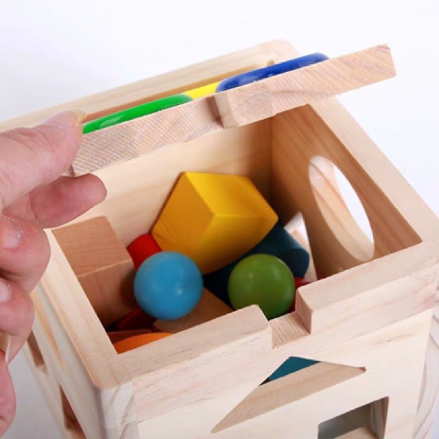 Đồ chơi gỗ montessori, hộp thả hình đập bóng hình khối và màu sắc cho bé kích thích tư duy sáng tạo