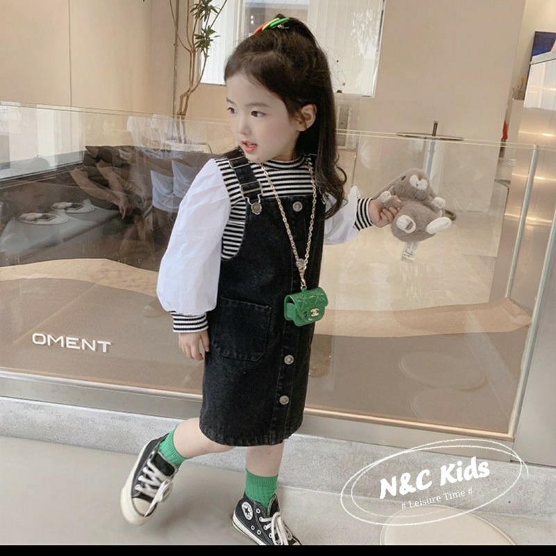 Set yếm bò kèm áo len tăm dài tay cho bé 10-18kg