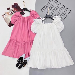 Mcbb 9-24 kg lụa Italia váy cho bé gái váy trễ vai suông tiểu thư babydoll váy trắng công chúa thời trang đầm trẻ em bộ