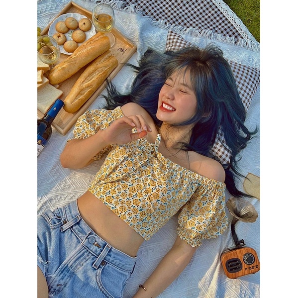 (cam thường ảnh thật, hoả tốc) 🥗PEONY_CROPTOP(ÁO HOA TRỄ VAI NƠ)