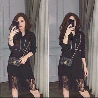 Váy sơ mi chân ren túi viền cho người béo