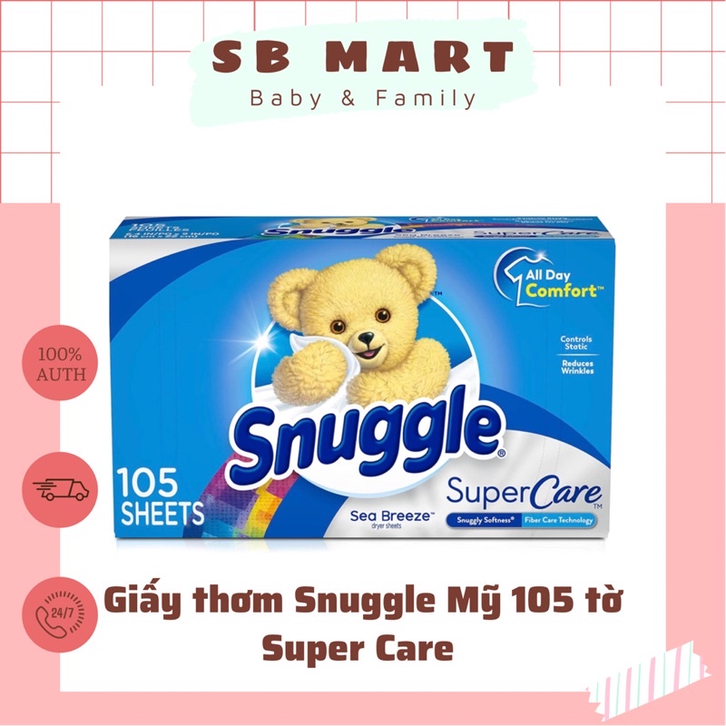 Giấy thơm quần áo Snuggle hộp 105 tờ / Super Care/ mùi thơm dịu nhẹ, tươi mát