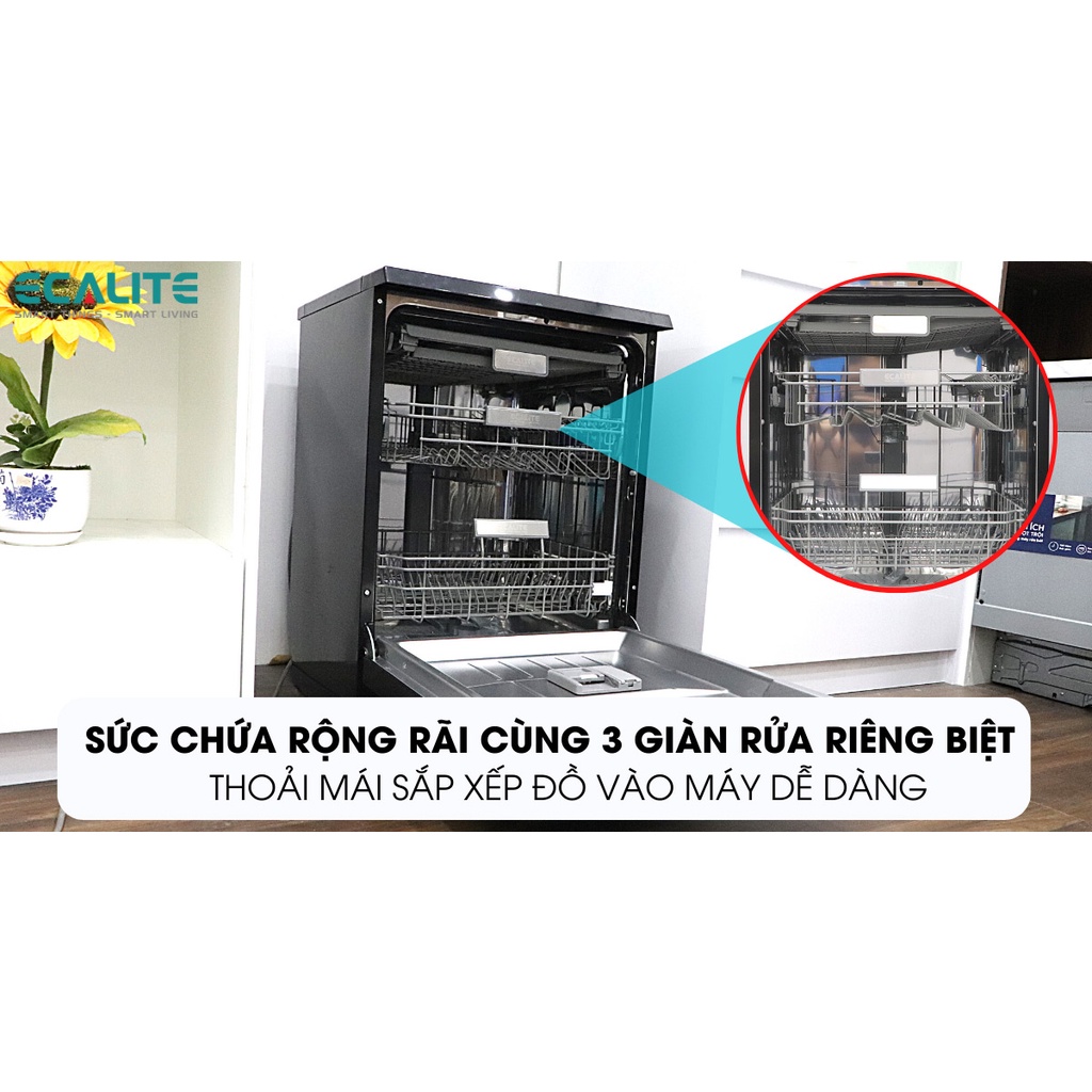 Máy rửa chén độc lập Ecalite EDW-SMS6014AB - Tự Động Hé Cửa