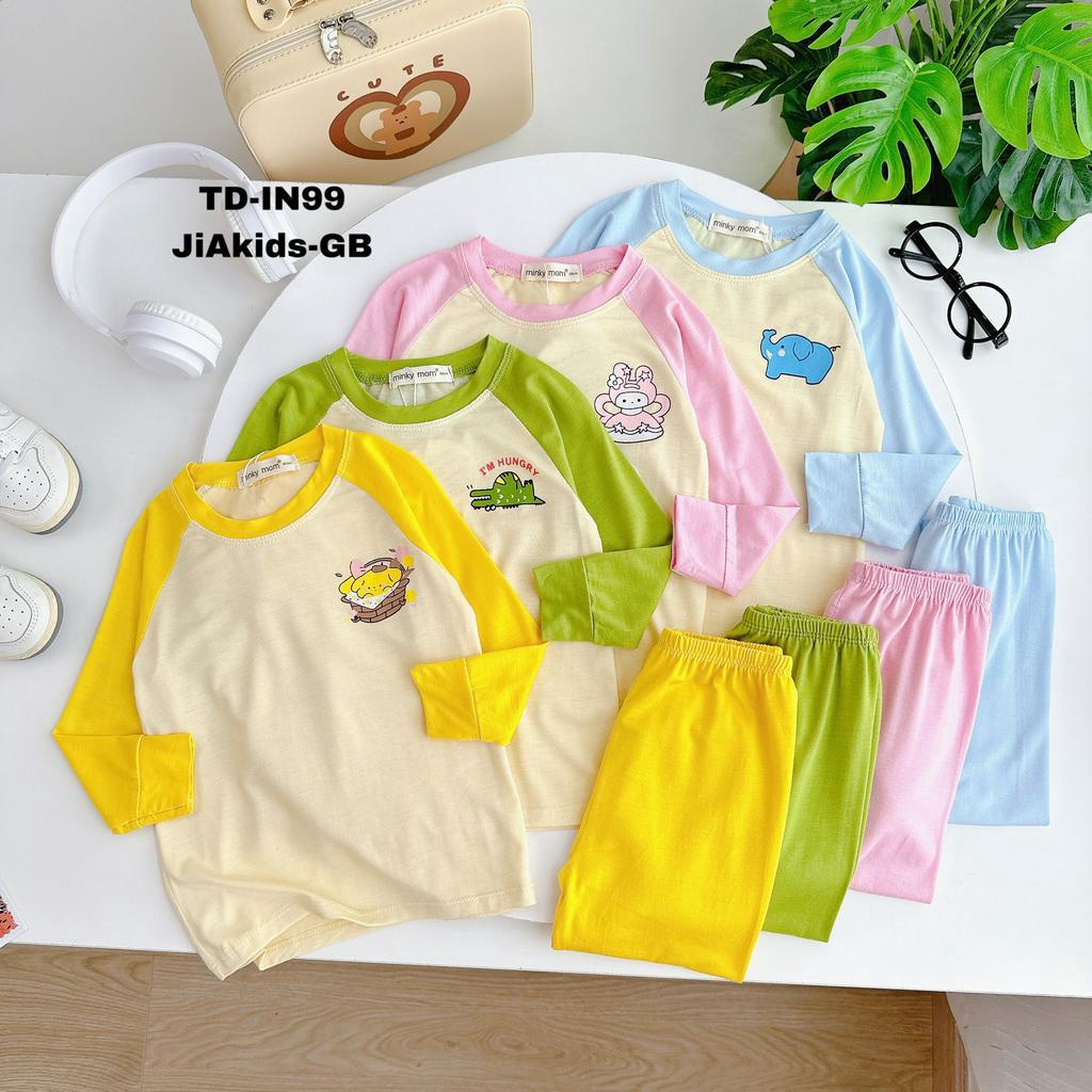 Bộ Dài Tay THUN LẠNH MINKY MOM Giáp Lăng In Hình Trước Sau Dễ Thương Cho Bé TD-IN99