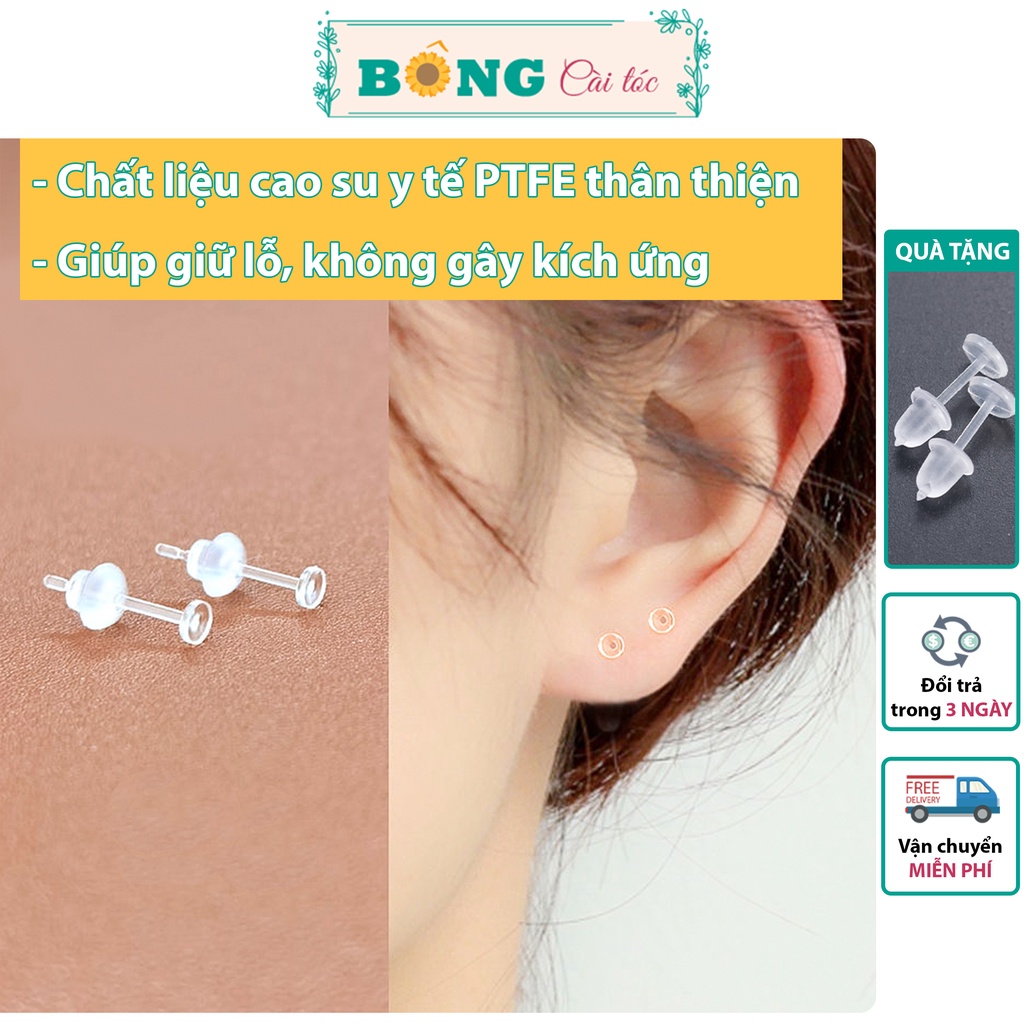 Bông tai cao su y tế trong suốt hình tròn giữ lỗ, không gây kích ứng BT100 - khuyên tai BÔNG Cài Tóc