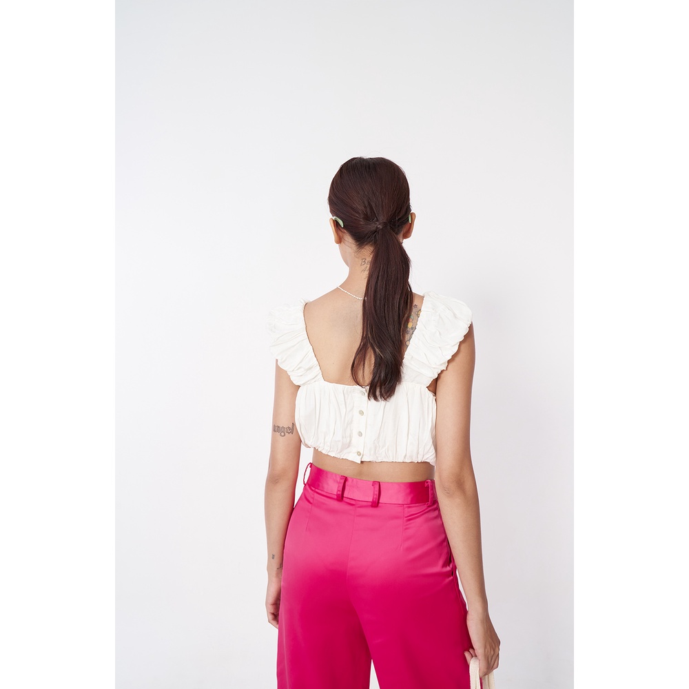 DOTTIE - Quần ống rộng vải satin nữ hồng sen Q0262