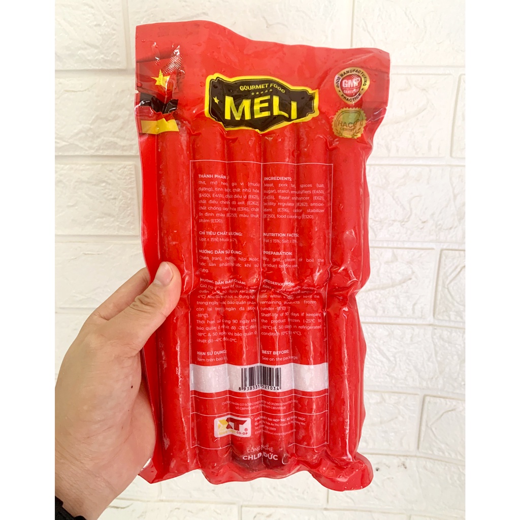 Xúc Xích Hotdog Meli tươi dùng để chiên, rán thơm ngon - Gói 500g loại 1 có 10 cây, Ship Hỏa Tốc Hà Nội
