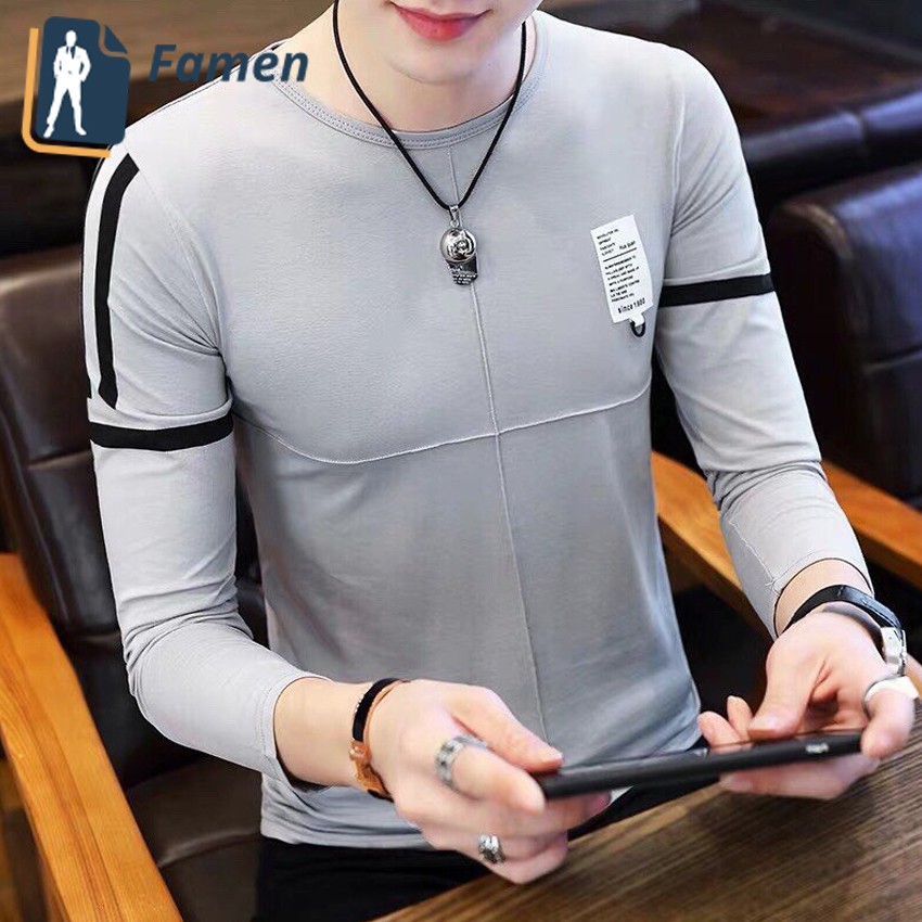 Áo thun tay dài nam, cổ tròn, chất cotton co giãn chống xù cao cấp tại shop Famen | BigBuy360 - bigbuy360.vn