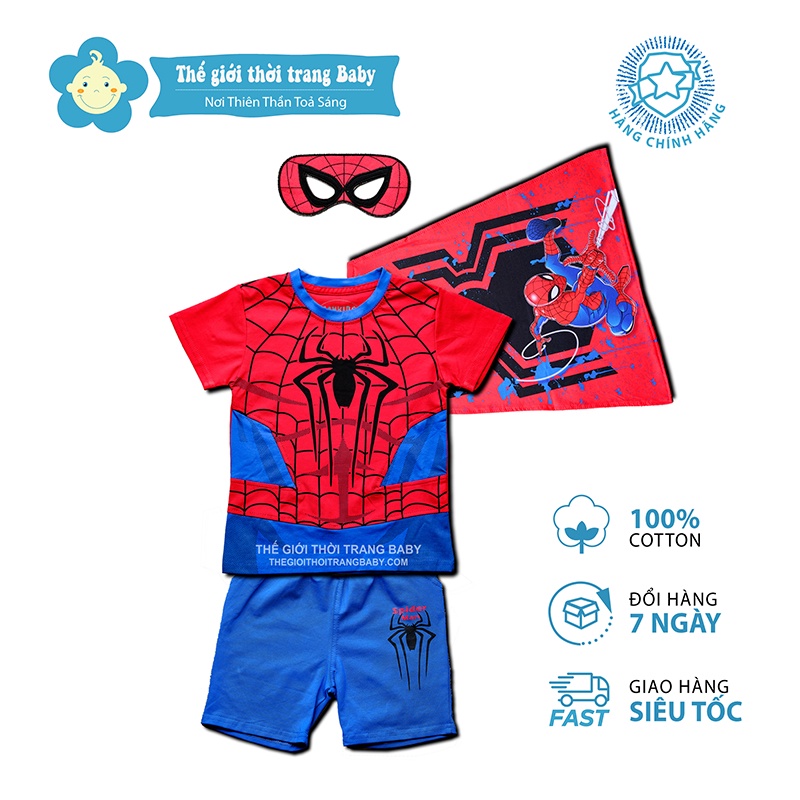 Bộ quần áo siêu nhân nhện bé trai samkid tặng kèm choàng và mặt nạ B120
