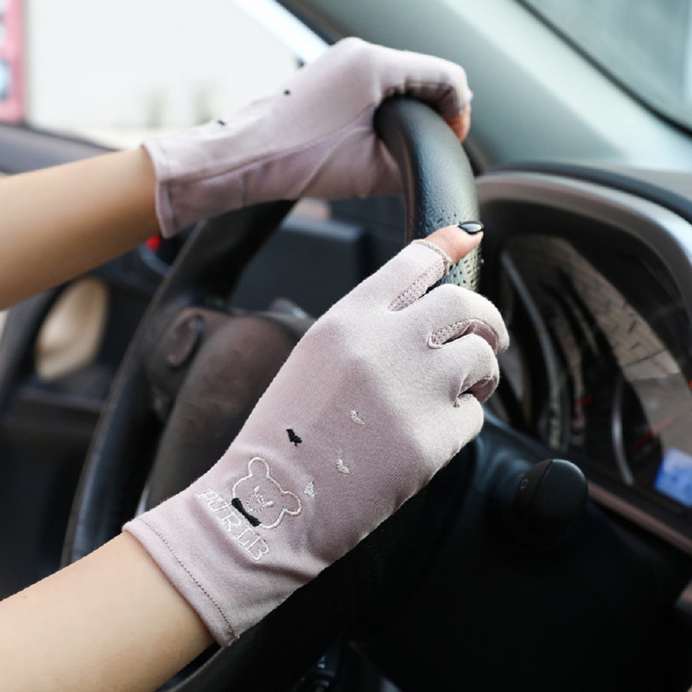 Găng tay lái xe thêu lưới dạng mỏng chống nắng thời trang mùa hè dễ thương nhiều màu cho nữ