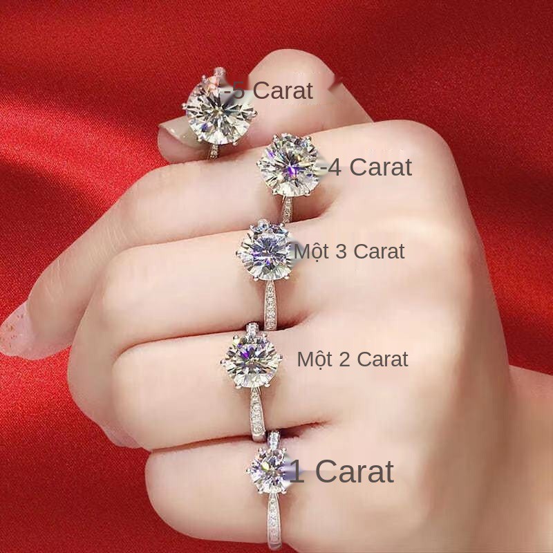 PT950 nhẫn kim cương bạch 1 carat chính hãng màu D moissanite nữ vàng trắng 18k đôi nam