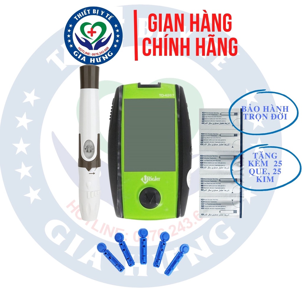 Bộ máy đo đường huyết Uright TD-4267 + Tặng kèm 25 que thử đường huyết và 25 kim chích máu