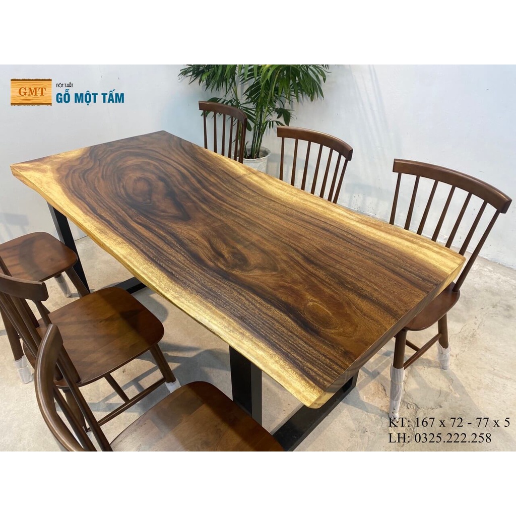 Bàn Ăn Gỗ Tự Nhiên 6 Ghế, Bàn Làm Việc Văn Phòng Hiện Đại, Bàn Trà Gỗ Me Tây Nguyên Tấm Dài 1,67m Rộng 77cm Dày 5cm