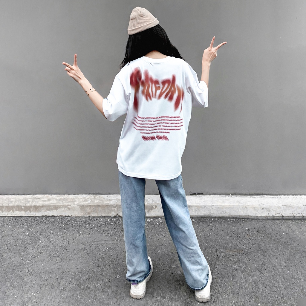 Áo Thun Màu Trắng In Chữ Platform Chất Liệu 100% Cotton Form Rộng Thoải Mái Unisex Nam Nữ