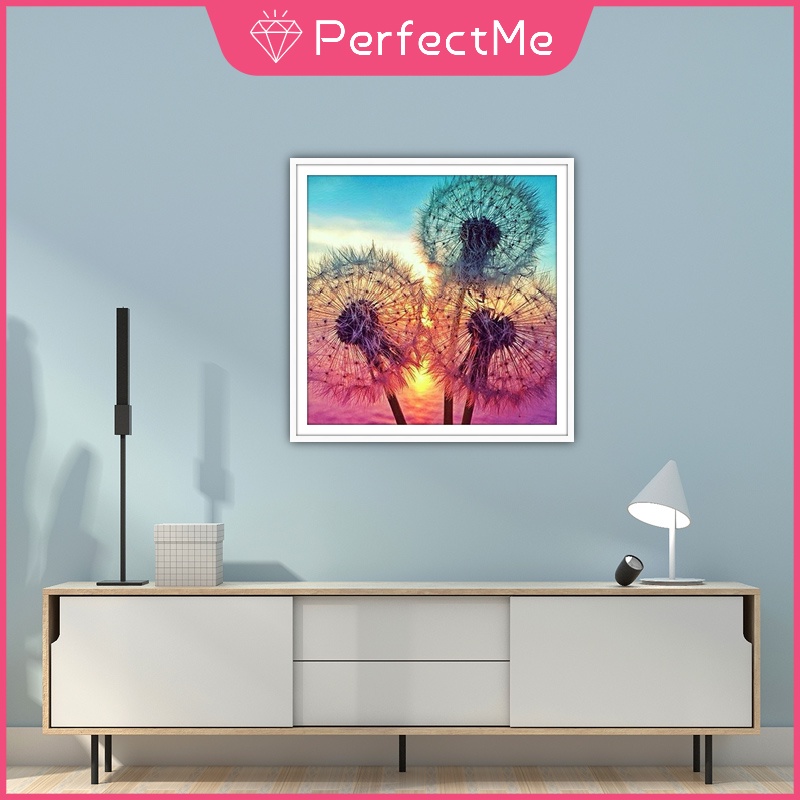 Bộ tranh đính đá 5D họa tiết hoàng hôn và hoa bồ công anh độc đáo DIY dùng trang trí nhà cửa