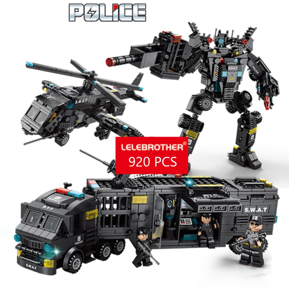 [920 CHI TIẾT] BỘ ĐỒ CHƠI XẾP HÌNH LEGO CẢNH SÁT,Lắp Ghép OTO, ROBOT, Lắp Ráp Lego Xe Swat, Trực Thăng, Máy Bay