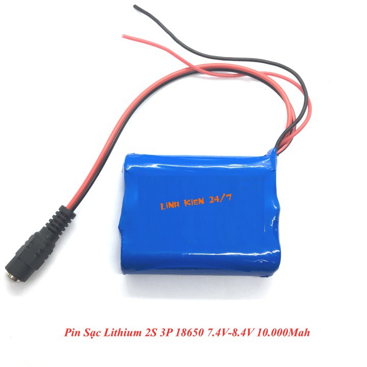 Pin Sạc Lithium 2S 3P 18650 7.4V-8.4V 10.000Mah Dùng Cho Quạt Tích Điện