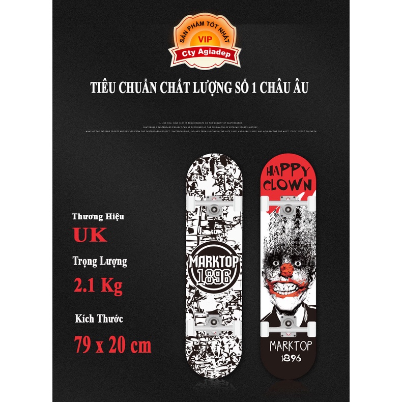 Ván trượt chuyên nghiệp Marktop- HappyCrown tặng kèm bộ giáp bảo vệ chính hãng an toàn bền đẹp tại Agiadep