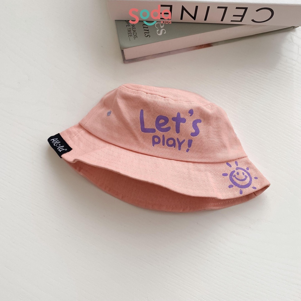 Mũ vành cho bé SODA KIDS let's play in hình mặt trời, chất liệu thô có quai chun (2 màu)