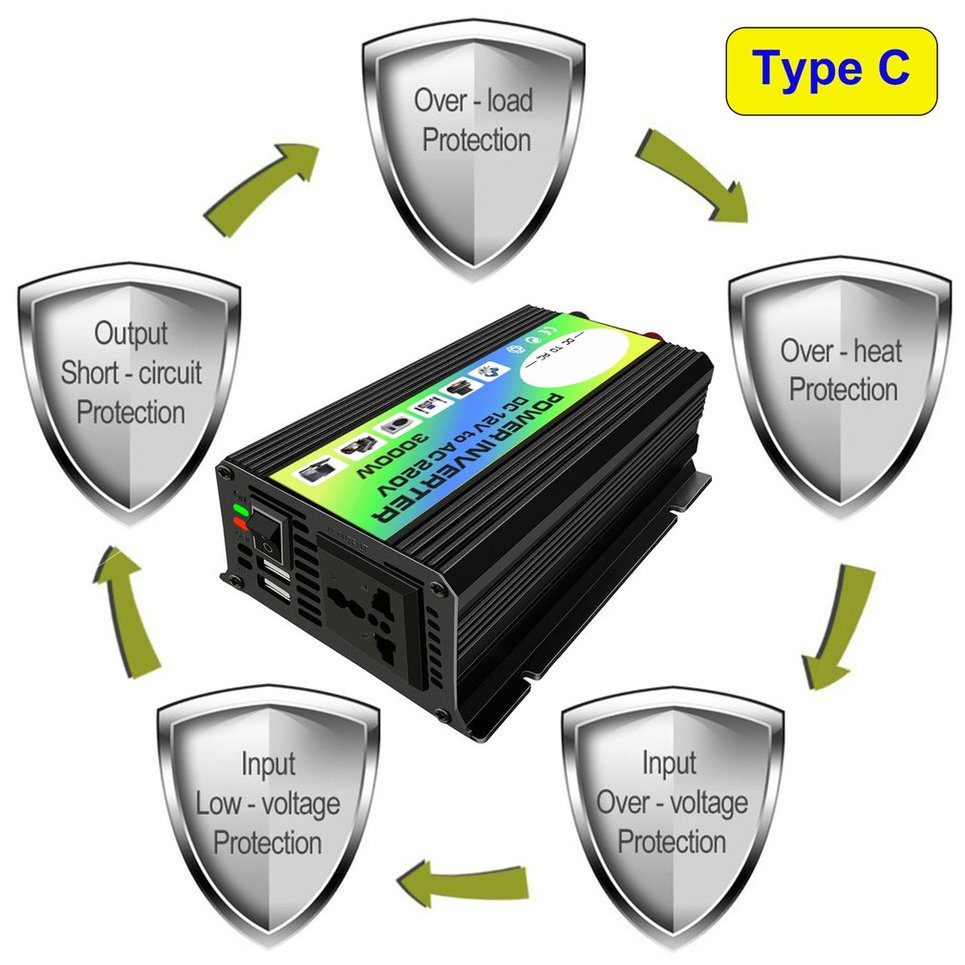 3000W 12V To 220V/110V Dual USB Car Power Inverter Converter Modified Wave