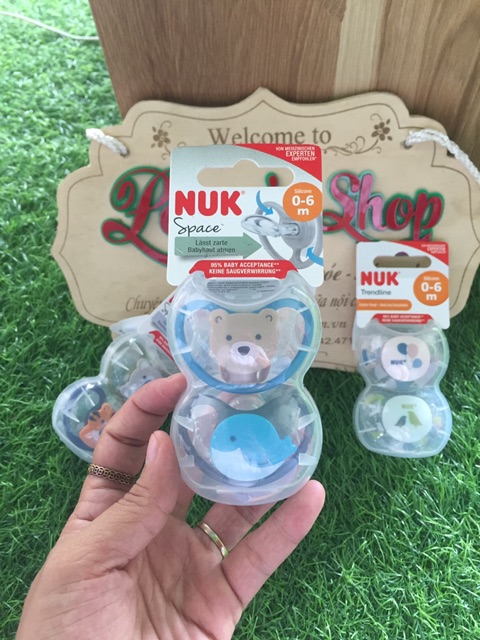 Bộ 2 ti giả NUK Space silicone đầu dẹt 0-6 tháng tuổi