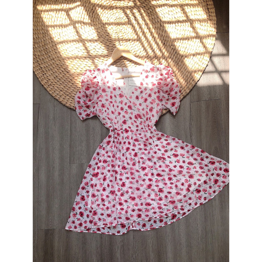 Váy hoa nhí vintage mini cơ bản, chất liệu voan cao cấp tay phồng, hàng thiết kế chuẩn như hình chụp