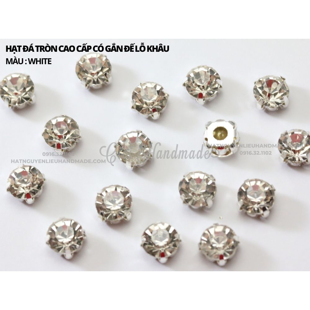 Túi 50 - 100 Hạt đá tròn có gắn đế lỗ khâu link 1/2 Cici Handmade chuyên hạt đá hạt pha lê hạt cườm hạt trang sức tự làm