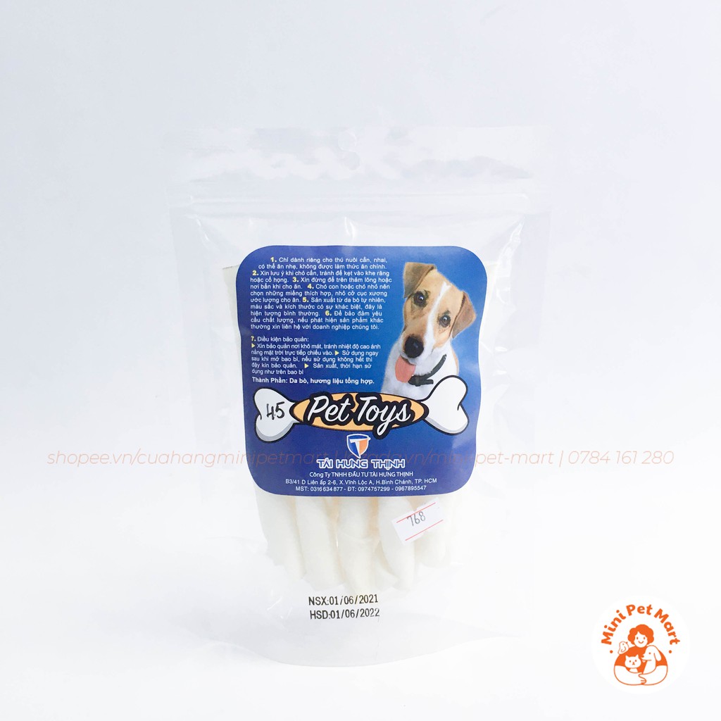 Xương gặm da bò TÀI HƯNG THỊNH 768 (10 cái) - bánh xương, snack, bánh thưởng, xương gặm cho chó