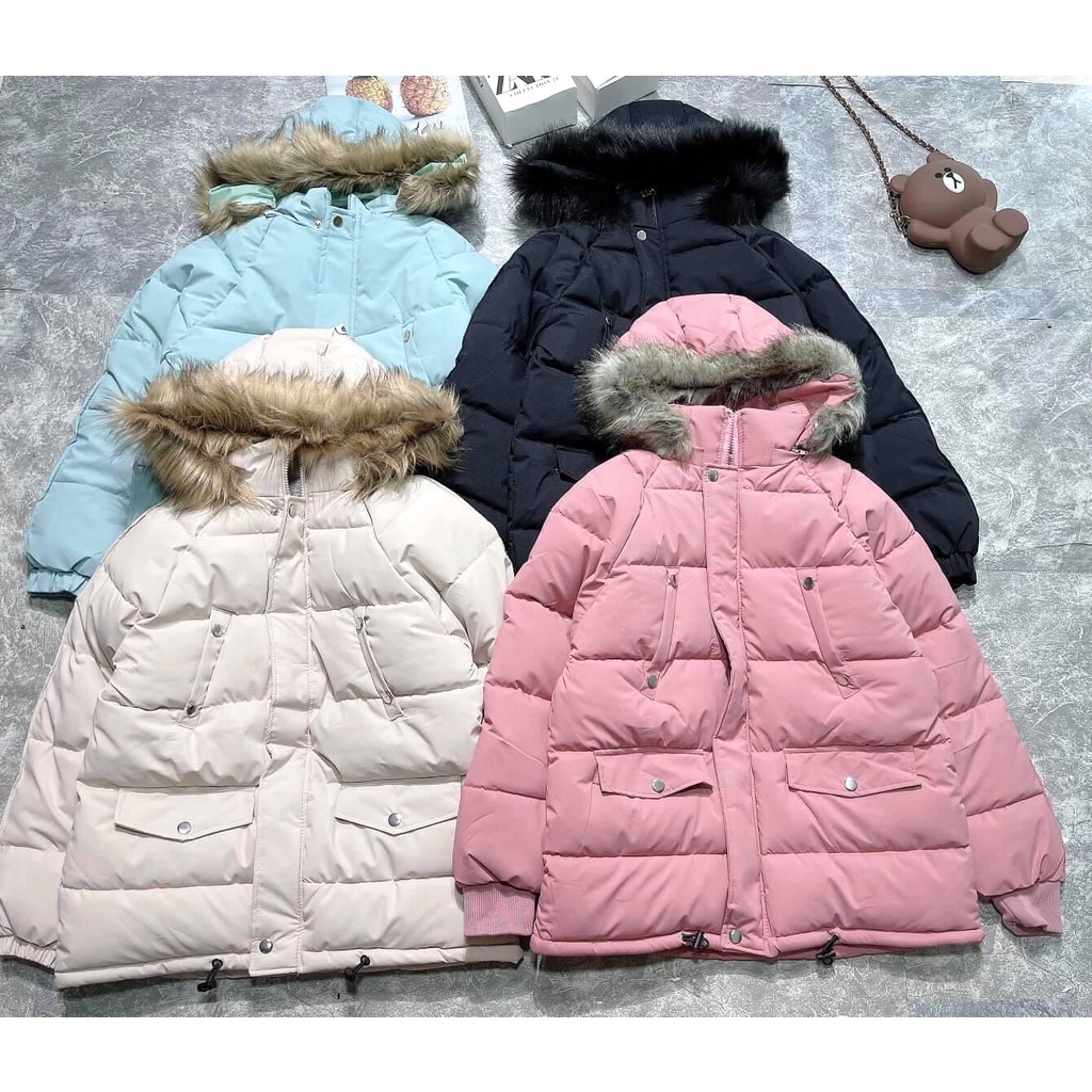 Áo Phao Túi Ngực Chéo PEONYB Nữ [FREESHIP]  Jacket mũ lông ấm mùa đông form rộng tay bồng cá tính Ulzzang