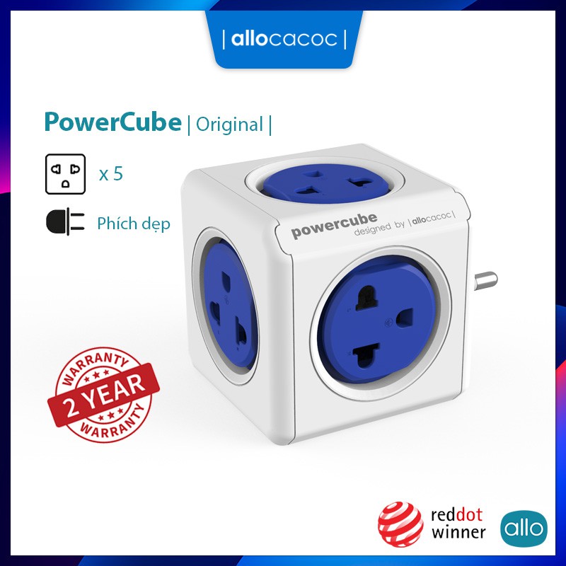 Ổ Cắm Điện Thông Minh Đa Năng Allocacoc PowerCube Original, Chống Giật Chống Cháy, 5 Ổ Cắm, Bảo Hành 2 Năm