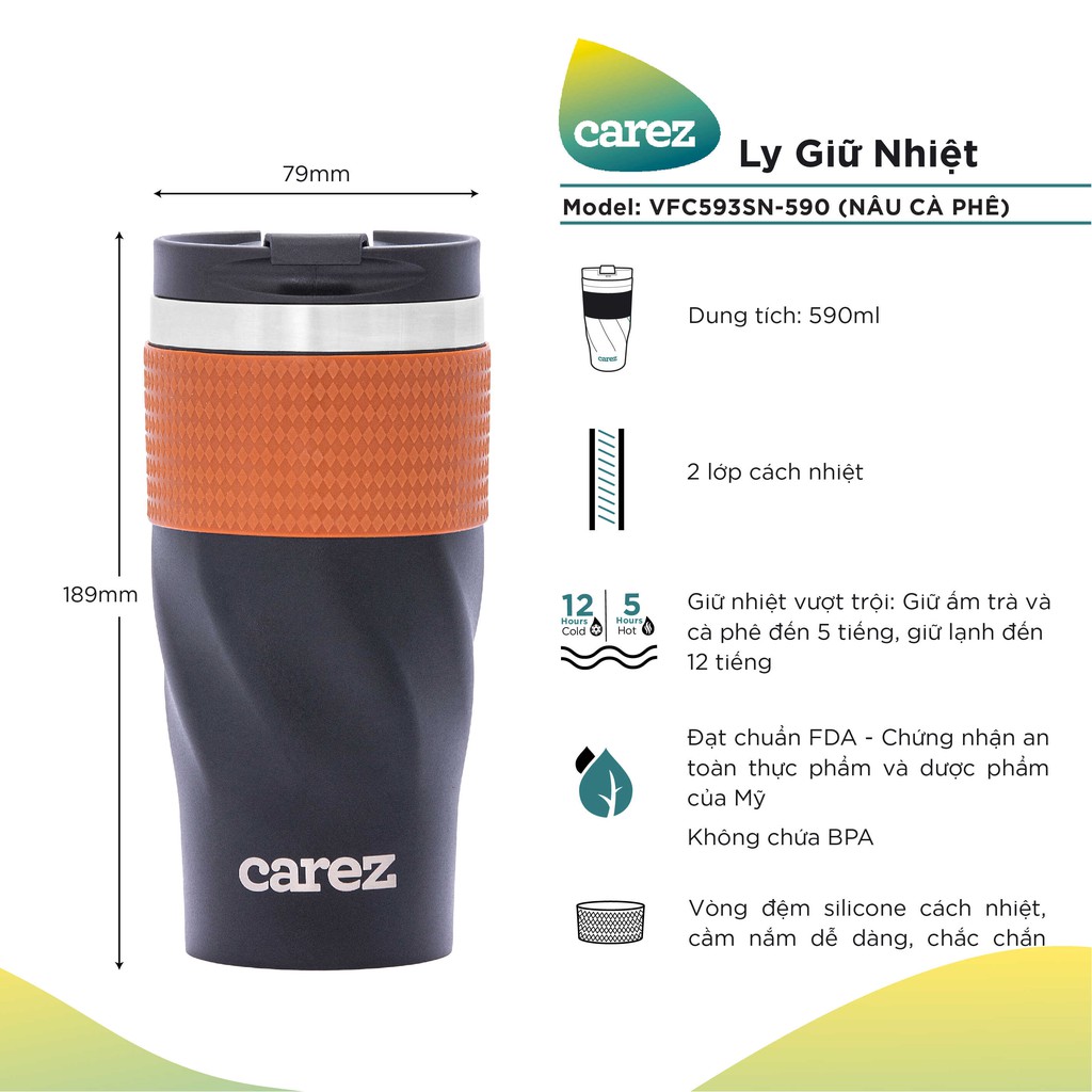 Ly giữ nhiệt CAREZ to go 590ML VFC593SN-590 màu nâu cà phê